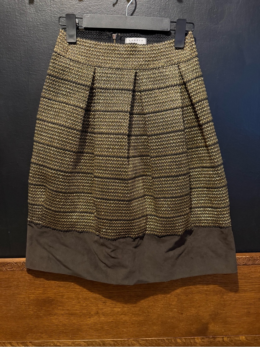 Sandro gold and brown Textured Pleated Skirt